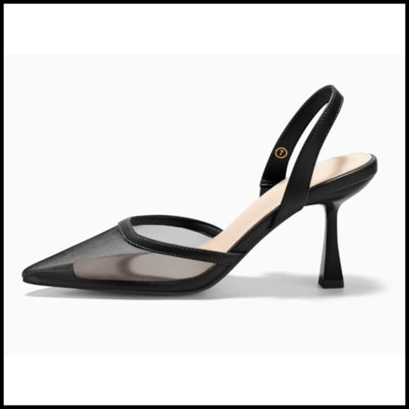 Mesh Slingback Stiletto Pumps Elegant Closed Toe Party Wedding Dress Shoes - Picture 4 of 7